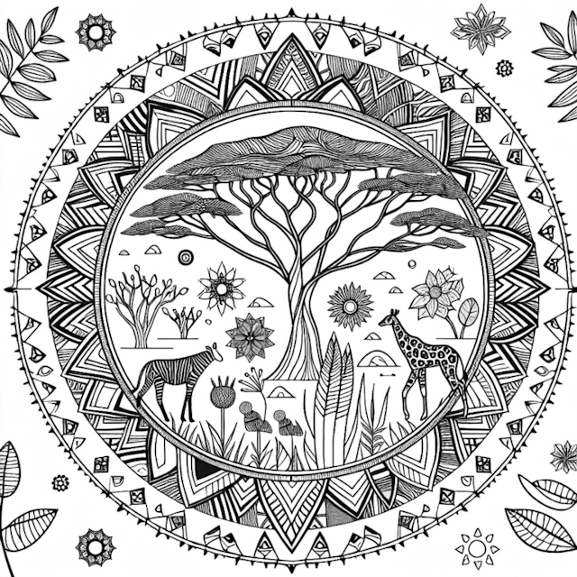 A coloring page of African Safari Mandala Coloring Page