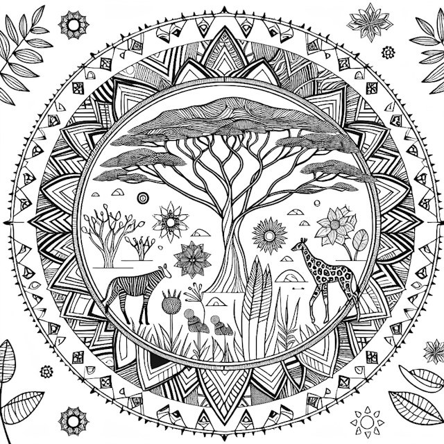 African Safari Mandala Coloring Page