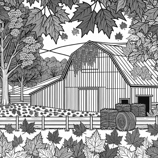 A coloring page of Autumn on the Farm Coloring Page