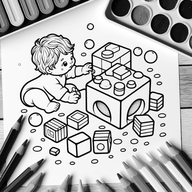 A coloring page of Baby Building Block Fun