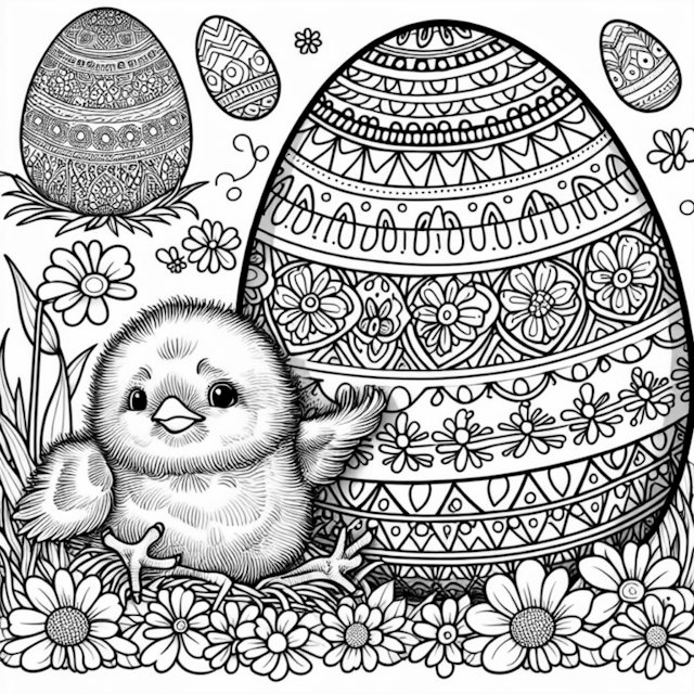 A coloring page of Baby Chick’s Easter Adventure Coloring Page