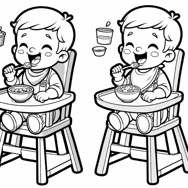A coloring page of Baby Mealtime Fun Coloring Page