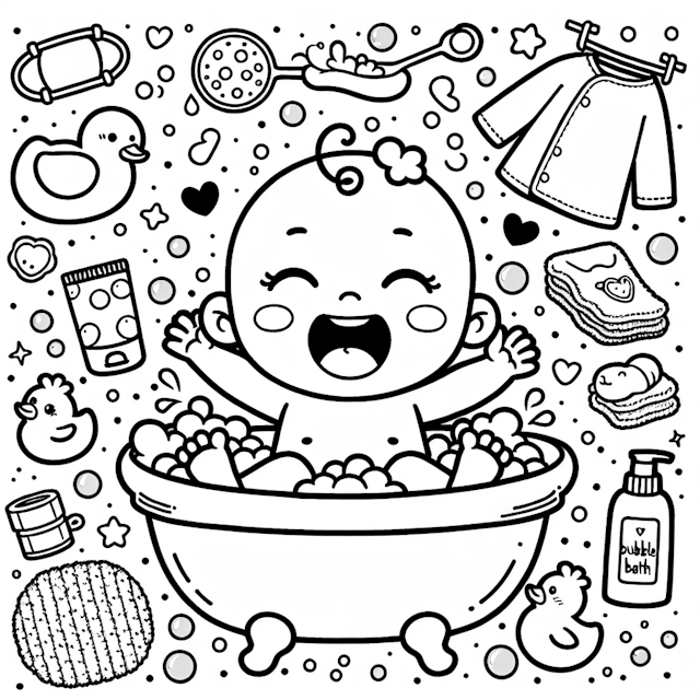 Baby’s Bubble Bath Fun Coloring Page
