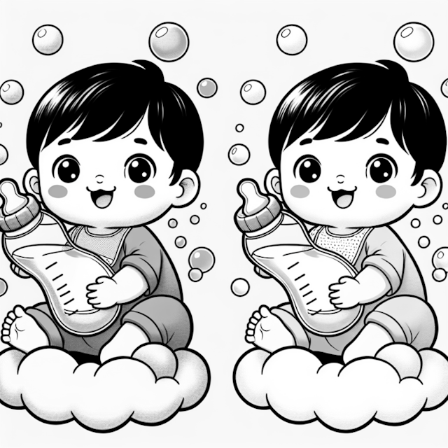 A coloring page of Baby’s Cloudy Bottle Adventure