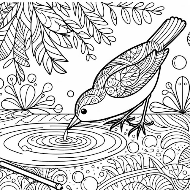 A coloring page of Bird by the Water’s Edge Coloring Page