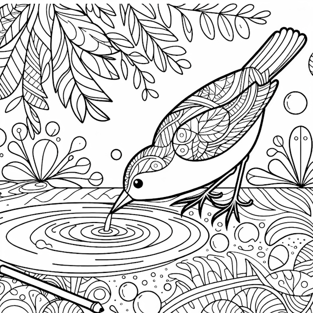 Bird by the Water’s Edge Coloring Page