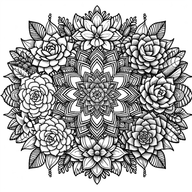 A coloring page of Blooming Floral Mandala