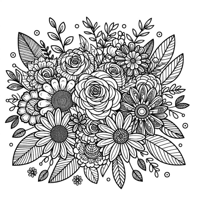 A coloring page of Blooming Garden of Flowers