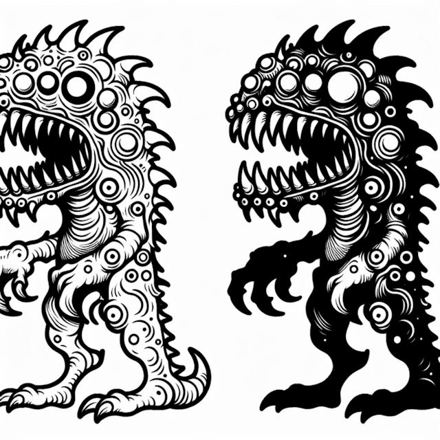 A coloring page of Bubble-Scaled Monster Frenzy Coloring Page