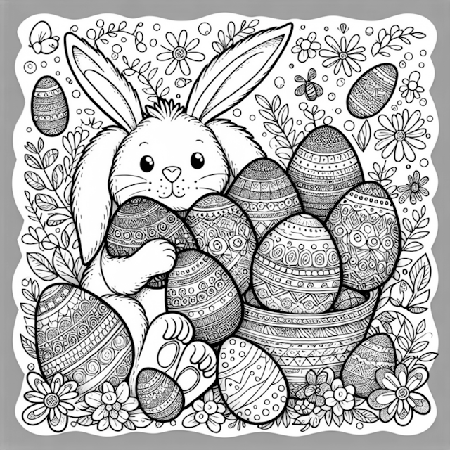 A coloring page of Bunny and Easter Egg Extravaganza Coloring Page