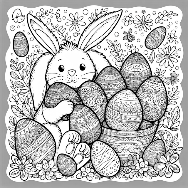 Bunny and Easter Egg Extravaganza Coloring Page