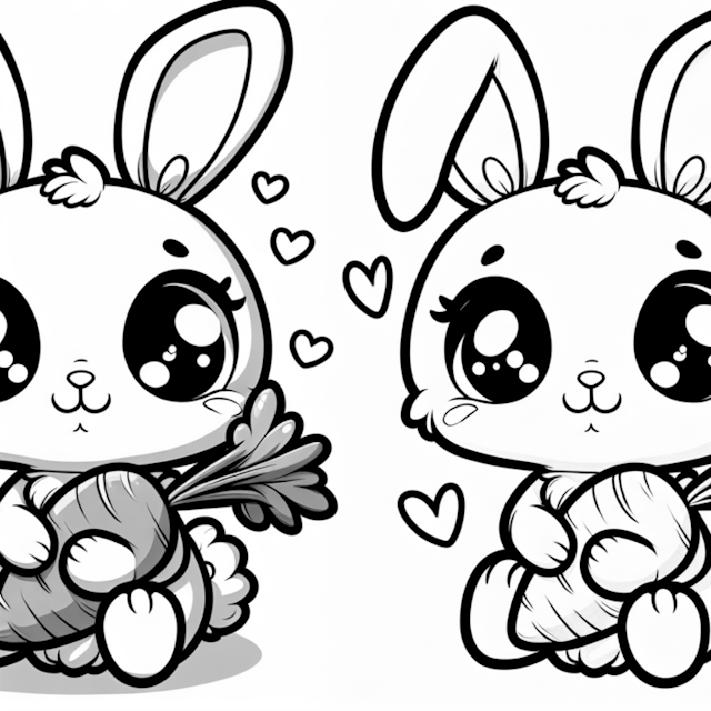 A coloring page of Bunny Love and Carrots Coloring Page