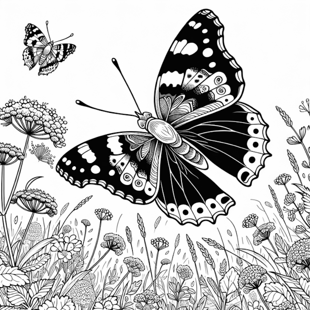 A coloring page of Butterfly Blossom Delight