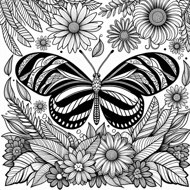A coloring page of Butterfly Garden Bliss Coloring Page