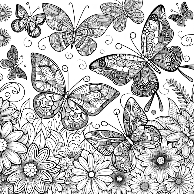 Butterfly Garden in Bloom Coloring Page