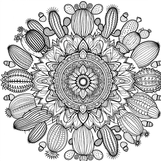 Cactus Mandala: Desert Bloom Coloring Page