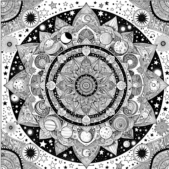Celestial Mandala Dreams Coloring Page