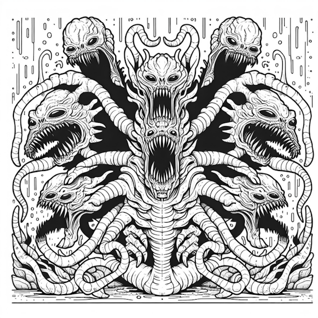 A coloring page of Chaotic Hydra’s Wrath Coloring Page