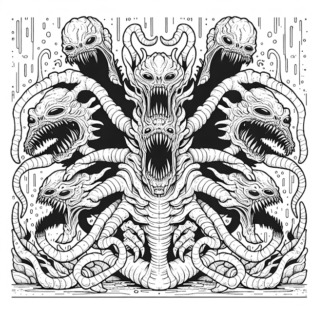 Chaotic Hydra’s Wrath Coloring Page