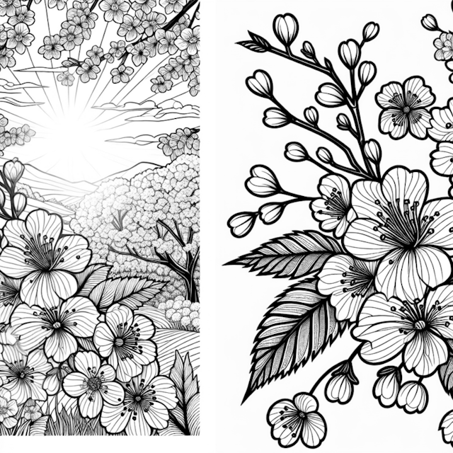 A coloring page of Cherry Blossom Serenity Coloring Page