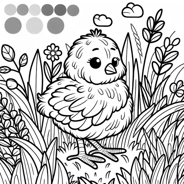 A coloring page of Chirpy Chick’s Garden Adventure