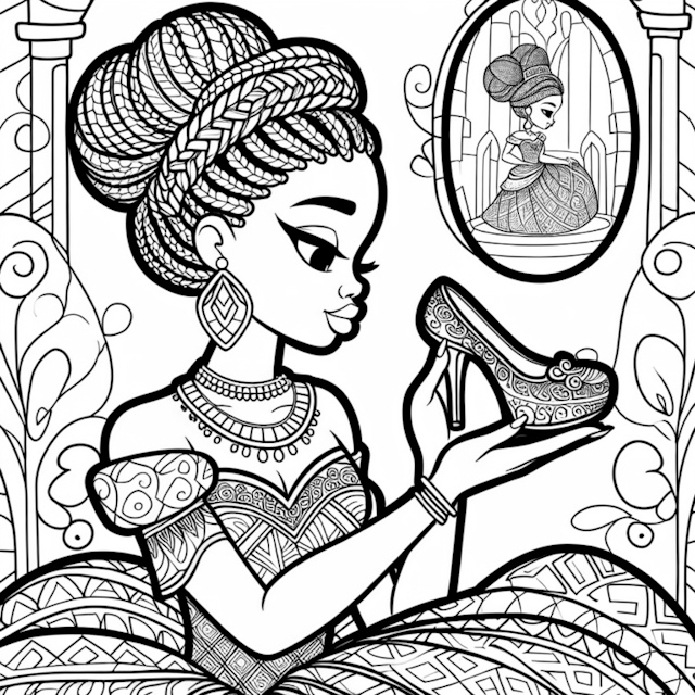 A coloring page of Cinderella’s Magical Shoe: A Royal Coloring Adventure
