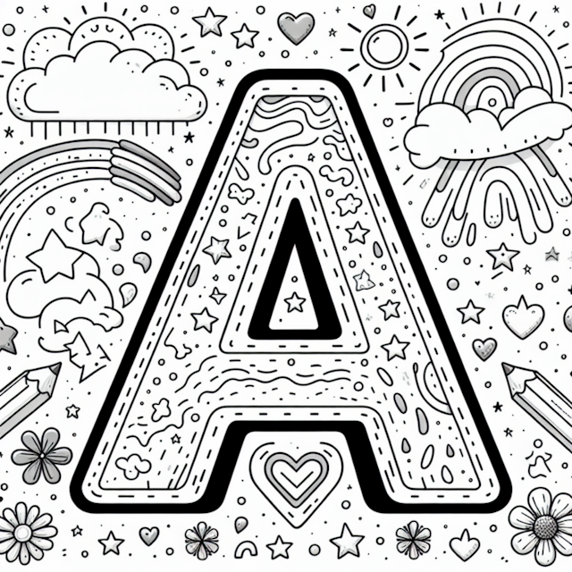 A coloring page of Colorful Adventures with the Letter A