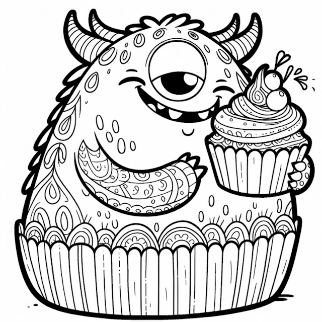A coloring page of Cupcake Monster’s Sweet Treat