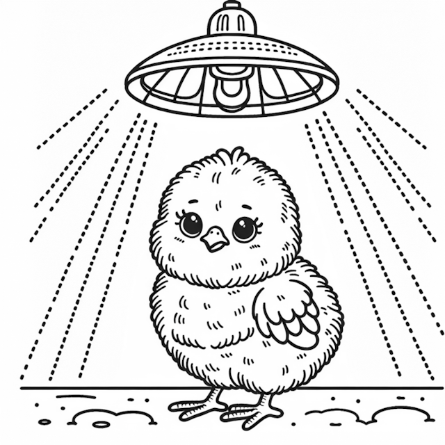 A coloring page of Cute Chick Under a Heat Lamp Coloring Page