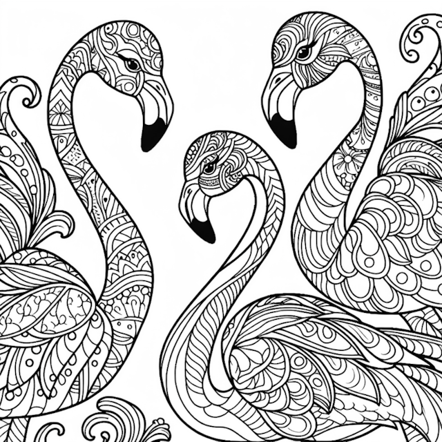 A coloring page of Decorative Flamingo Quartet Coloring Page