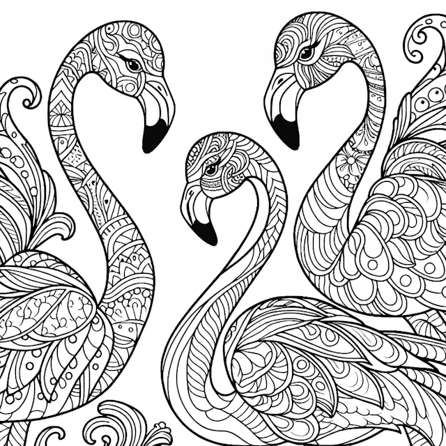 Decorative Flamingo Quartet Coloring Page