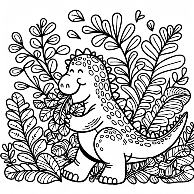 A coloring page of Dino’s Jungle Feast