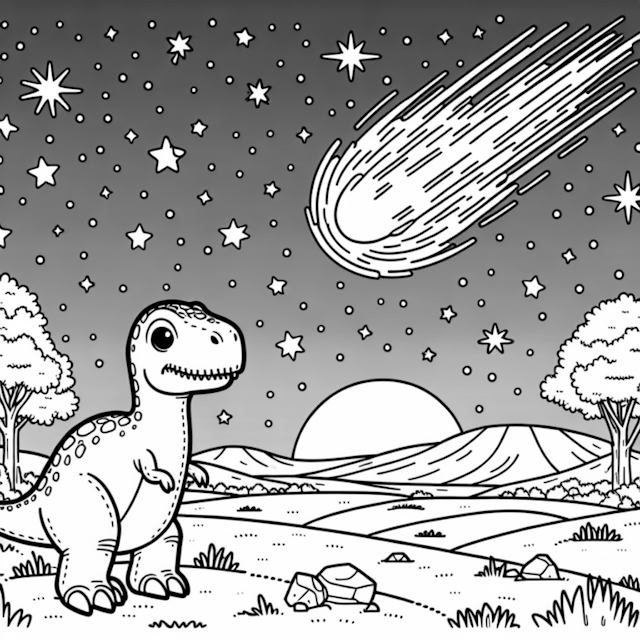 A coloring page of Dino’s Night Under the Shooting Star