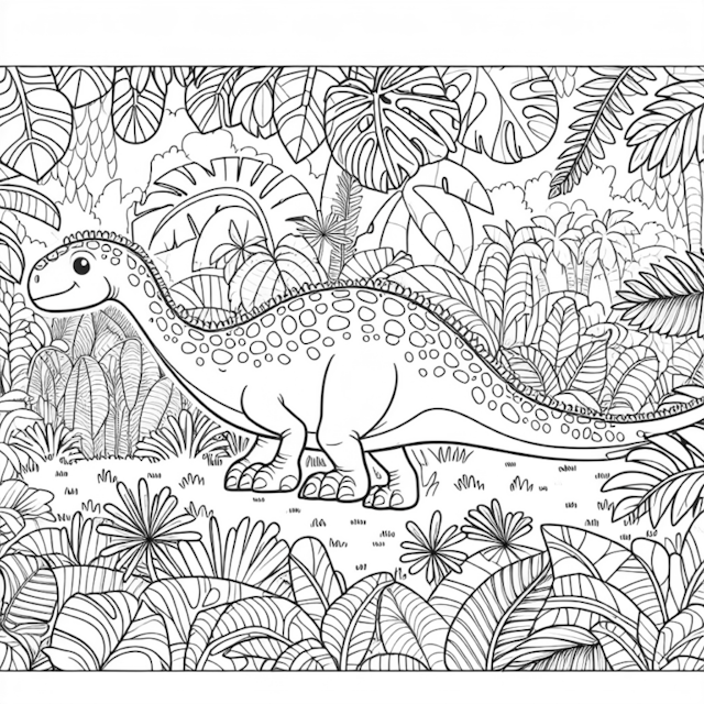 A coloring page of Dinosaur Adventure in the Jungle