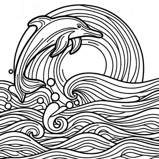 A coloring page of Dolphin’s Serene Ocean Adventure