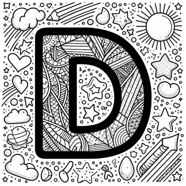 A coloring page of Doodle Delight with Letter D
