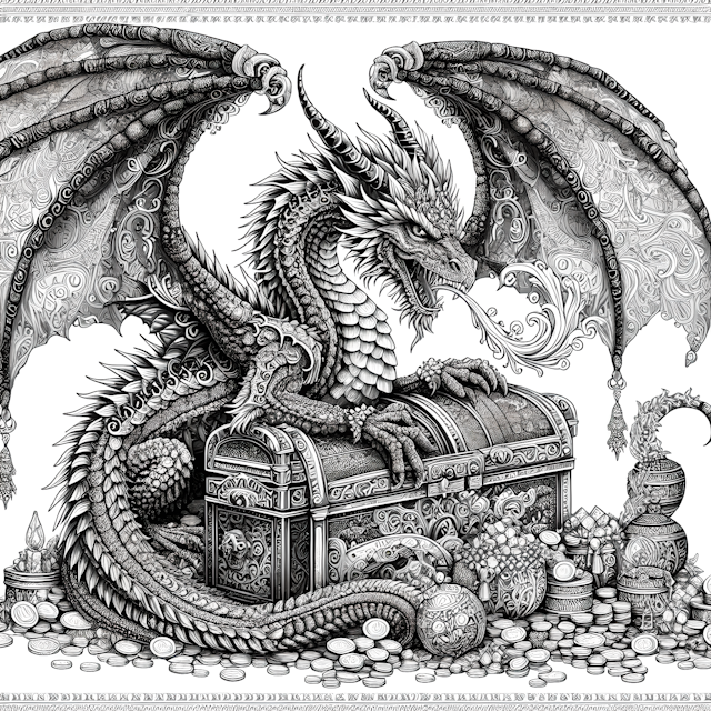 Dragon Guarding Treasure in Intricate Design