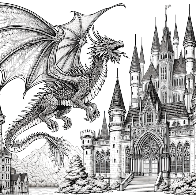 Dragon Soars Over Enchanted Castle