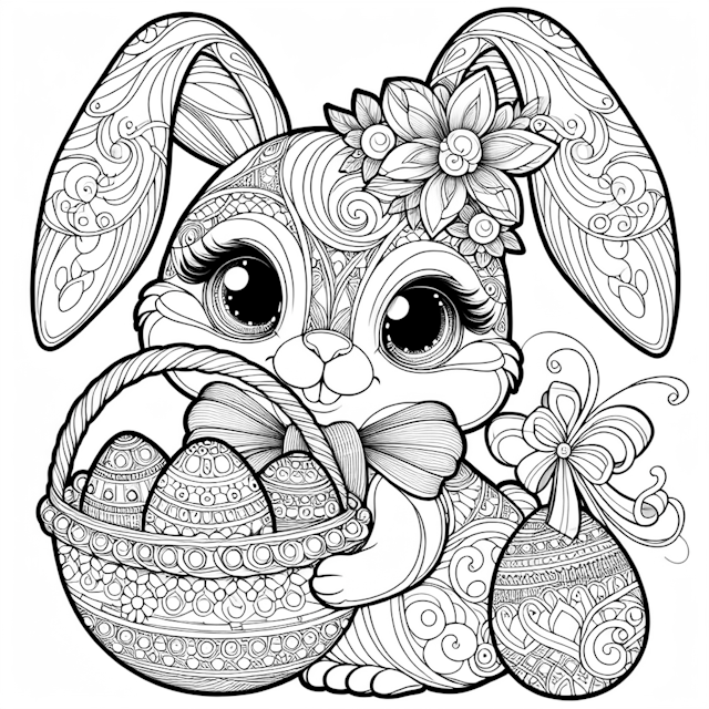 Easter Bunny with Decorative Eggs Coloring Page