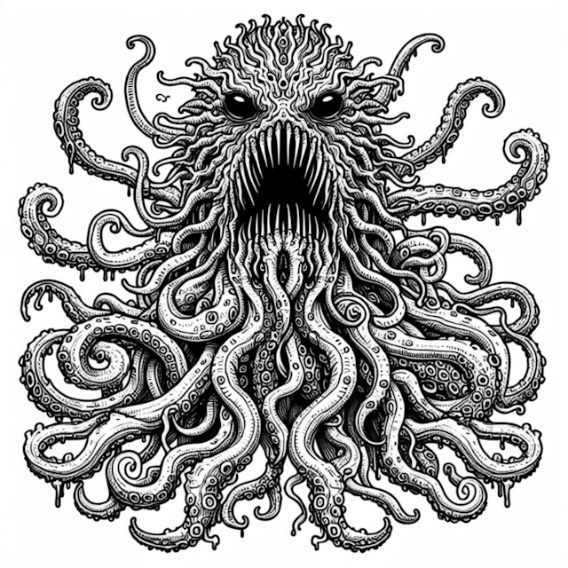 A coloring page of Eldritch Tentacle Monster Coloring Page