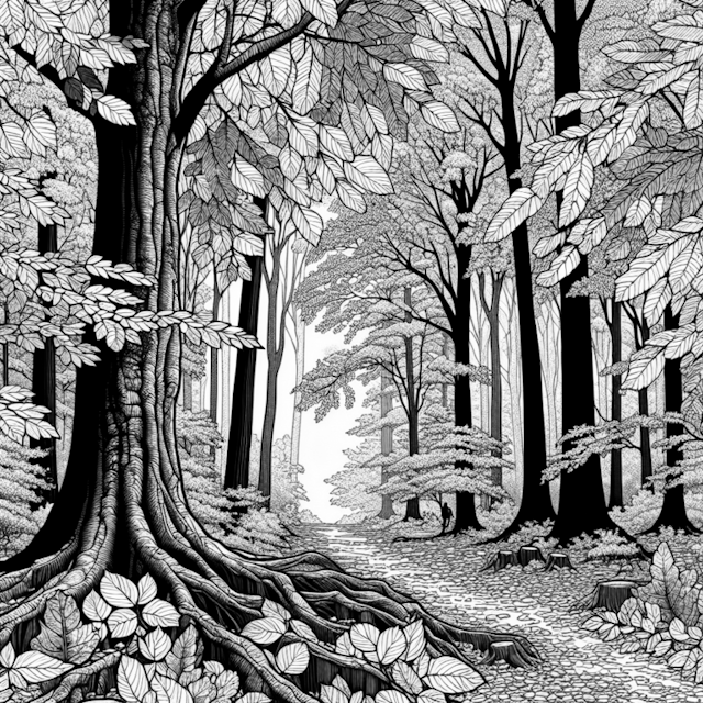 A coloring page of Enchanted Forest Path Coloring Page
