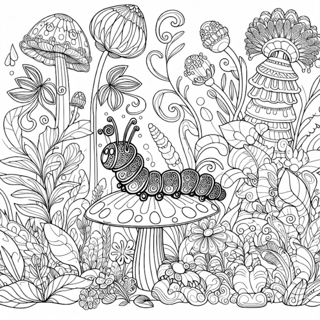 A coloring page of Enchanted Garden with Crawly Caterpillar