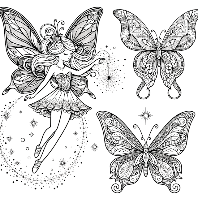 Fairy Lily and Magical Butterflies Coloring Page
