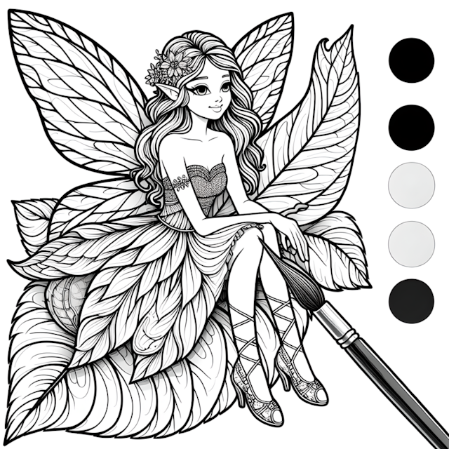 A coloring page of Fairy Lily’s Artistic Adventure