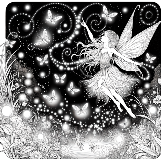 A coloring page of Fairy Luna’s Enchanted Night Flight