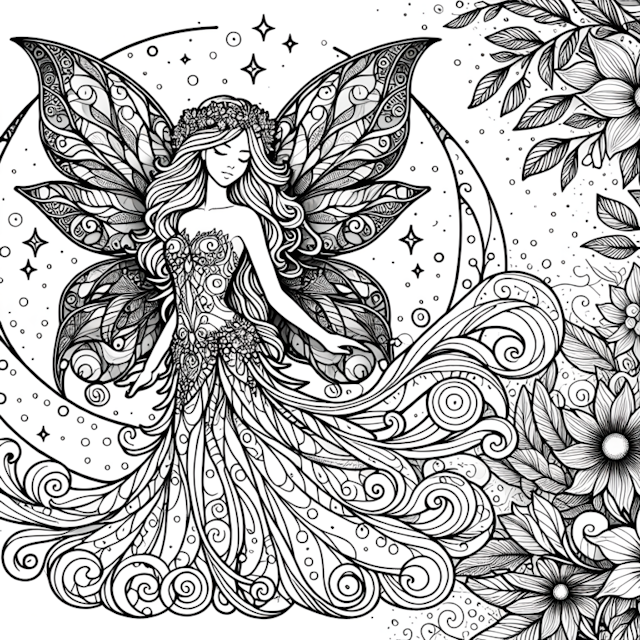 A coloring page of Fairy of the Enchanted Forest