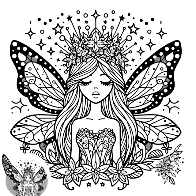 Fairy Princess with Flower Crown Coloring Page