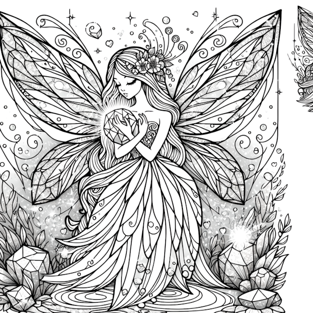 A coloring page of Fairy with a Glowing Crystal