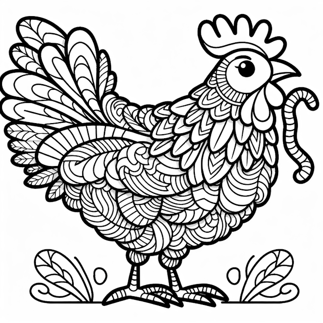 Fancy Feathers Fun: Color the Detailed Chicken!