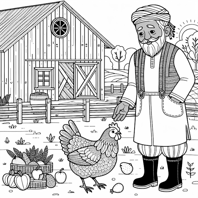 Farmer and Chicken on the Farm